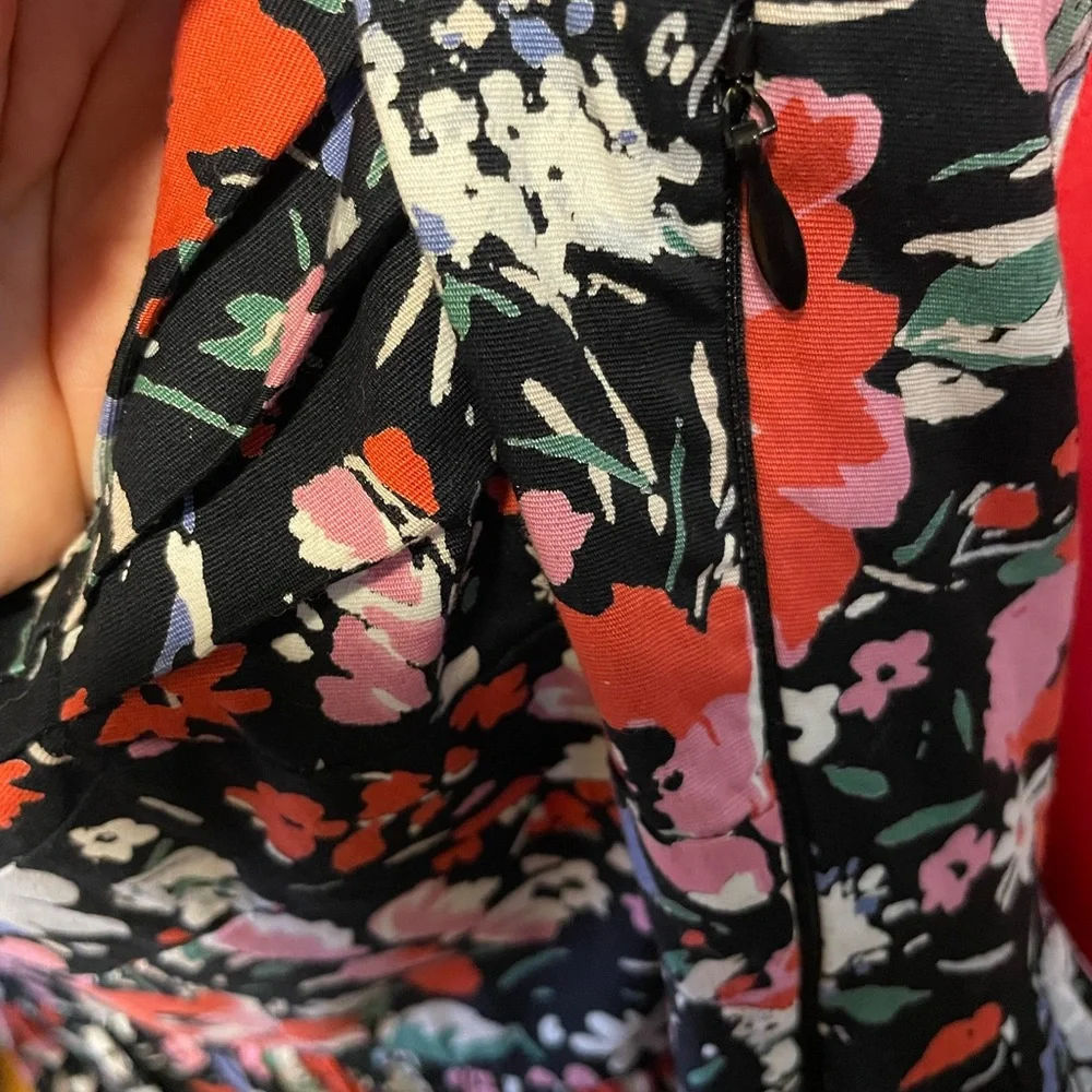 Free People Black Floral Midi Dress with Red & Pink Blooms size 4